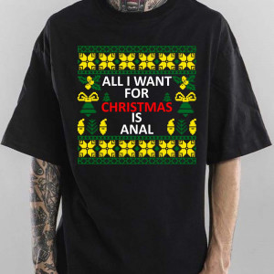 Футболка ALL I WANT FOR CHRISTMAS IS ANAL на жовтому фоні